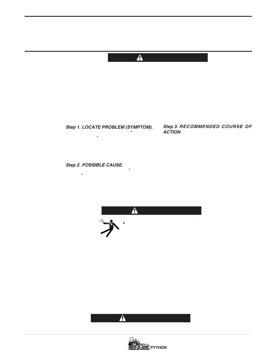 Troubleshooting, Caution, How to use troubleshooting guide | Warning | Lincoln Electric IM648 RED-D-ARC PYTHON User Manual | Page 24 / 37