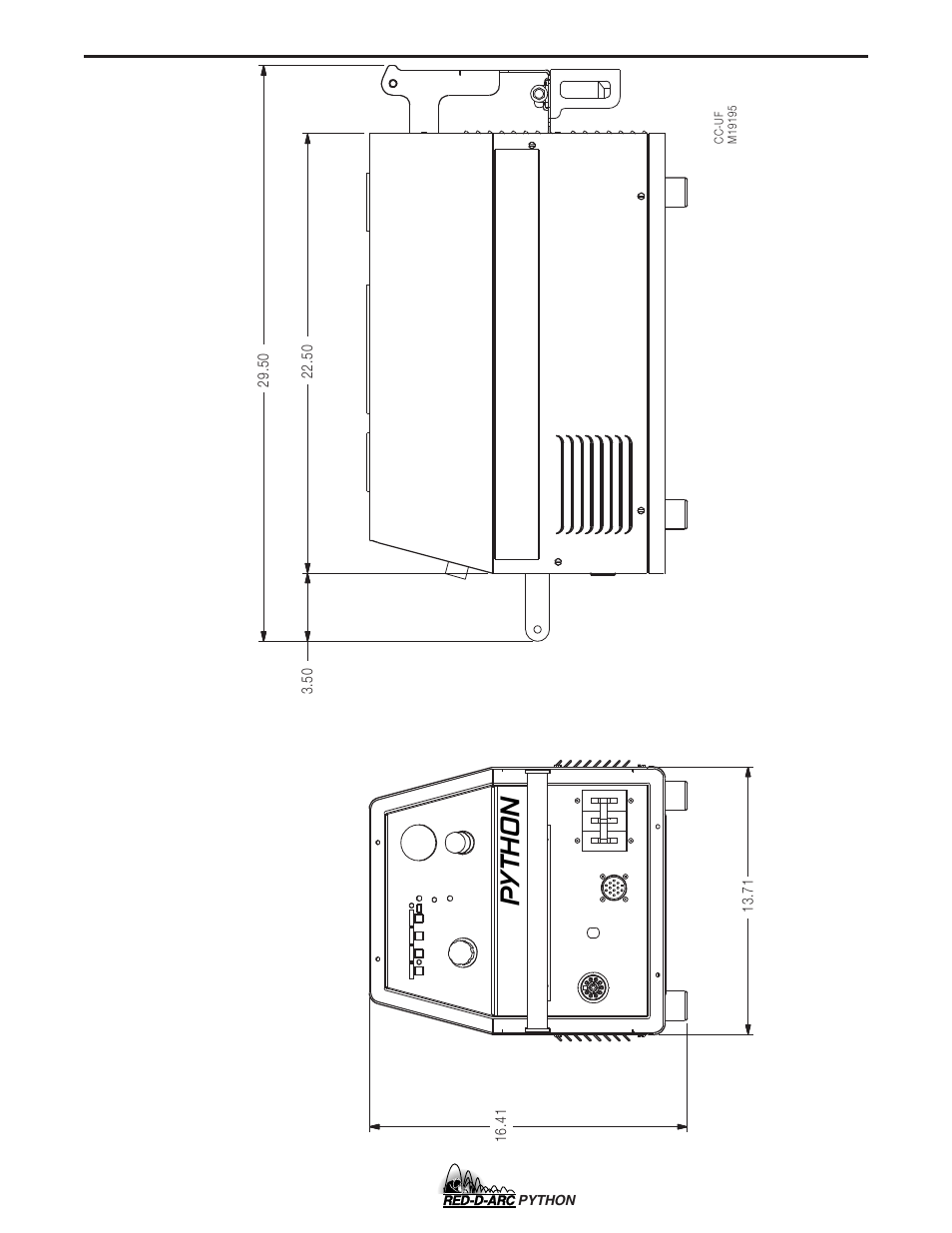 Dimension print - python, Diagrams, Python | Lincoln Electric IM648 RED-D-ARC PYTHON User Manual | Page 34 / 37