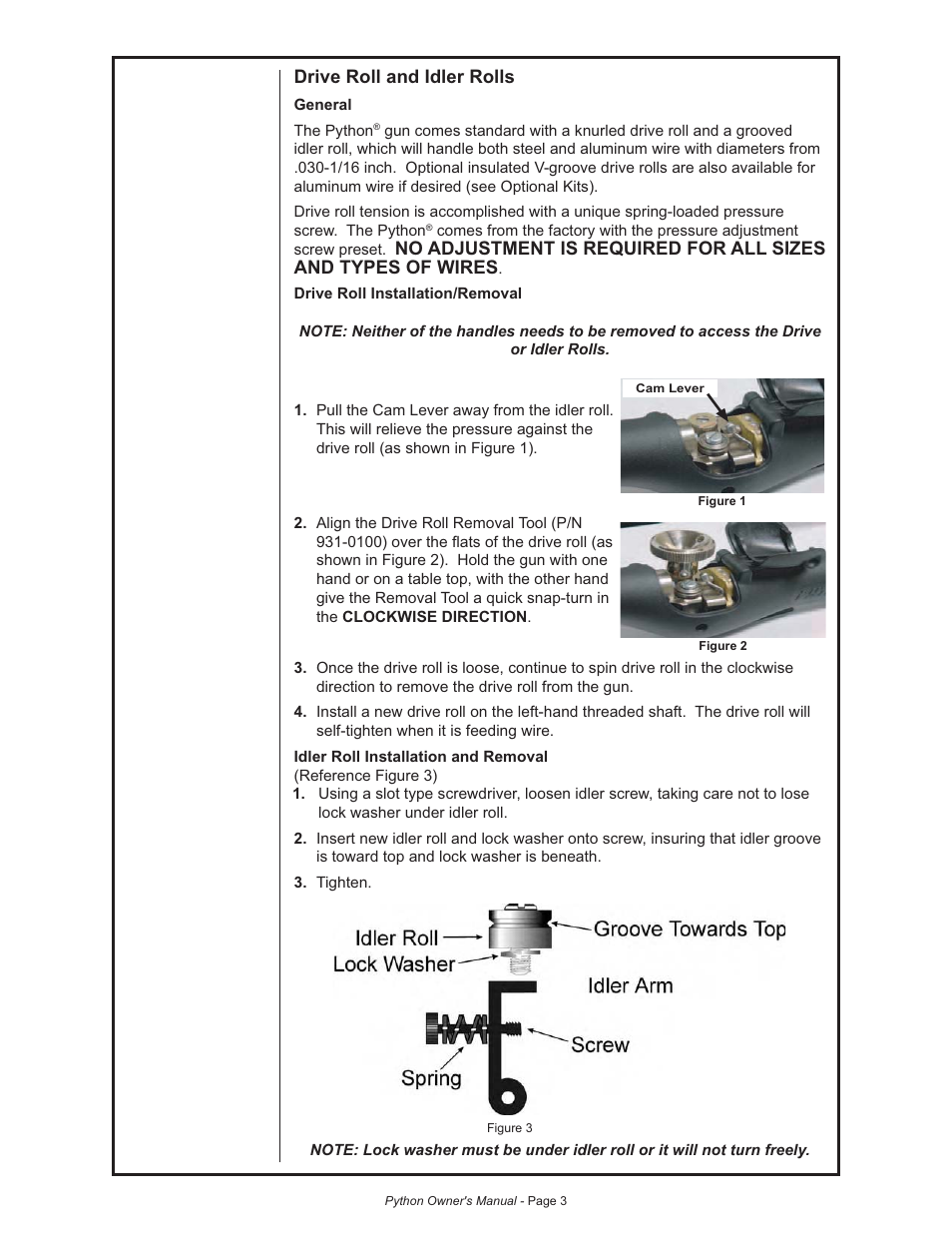 Drive roll and idler rolls | Lincoln Electric IM773 Push-Pull Gun PYTHON K2211-2, K2211-3, K2212-1, K2212-2 & K2212-3 User Manual | Page 13 / 34