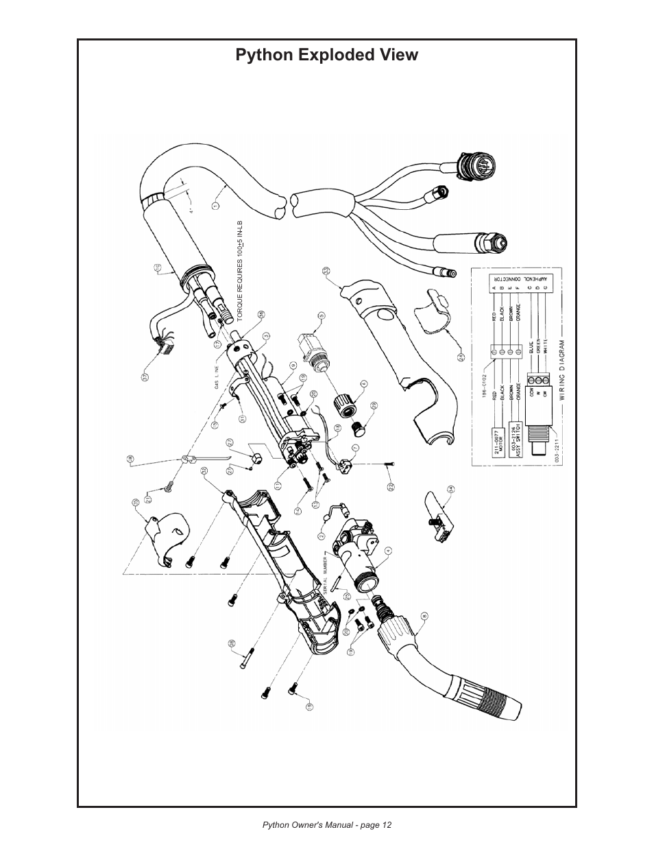 Python exploded view | Lincoln Electric IM773 Push-Pull Gun PYTHON K2211-2, K2211-3, K2212-1, K2212-2 & K2212-3 User Manual | Page 22 / 34