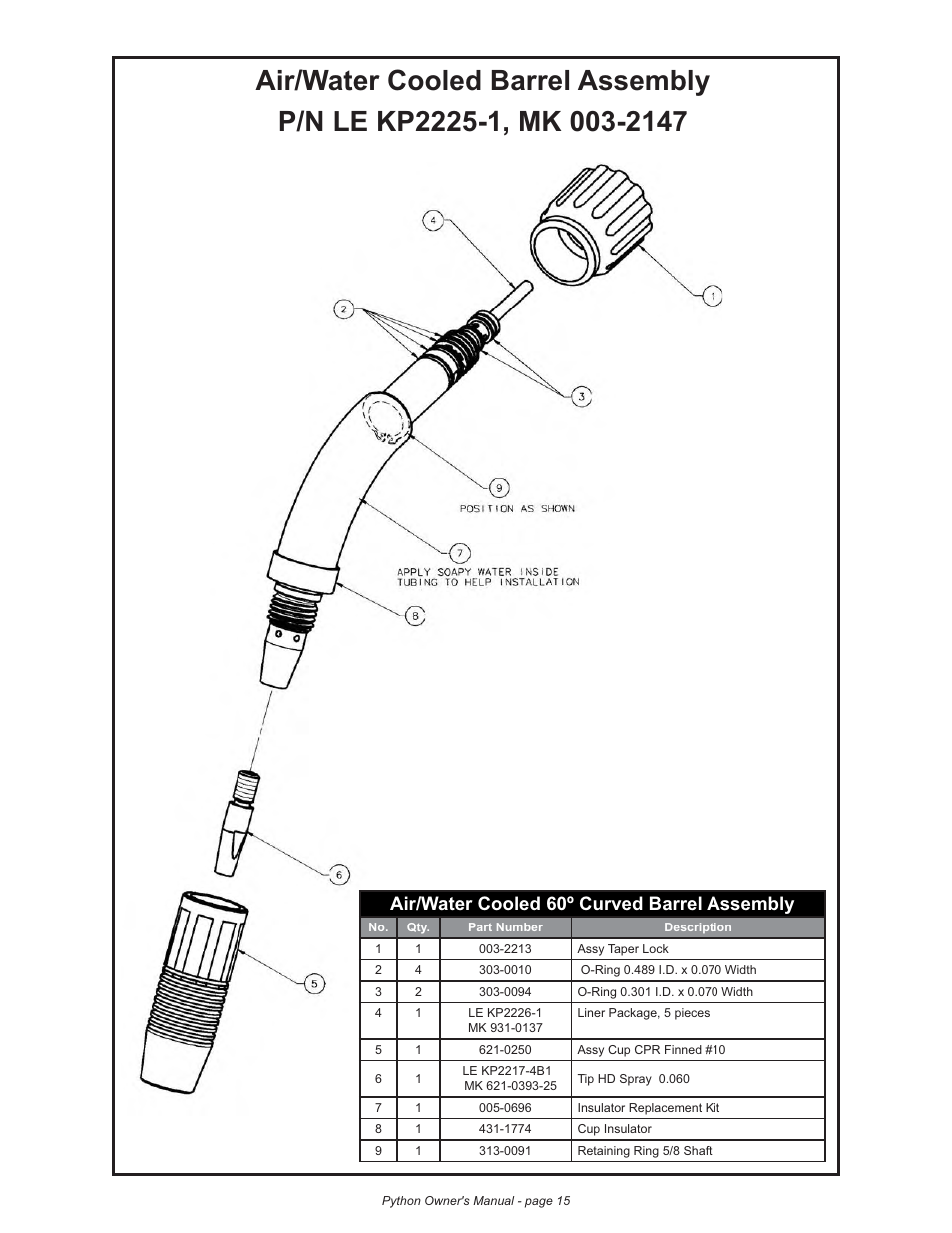 Air/water cooled 60º curved barrel assembly | Lincoln Electric IM773 Push-Pull Gun PYTHON K2211-2, K2211-3, K2212-1, K2212-2 & K2212-3 User Manual | Page 25 / 34