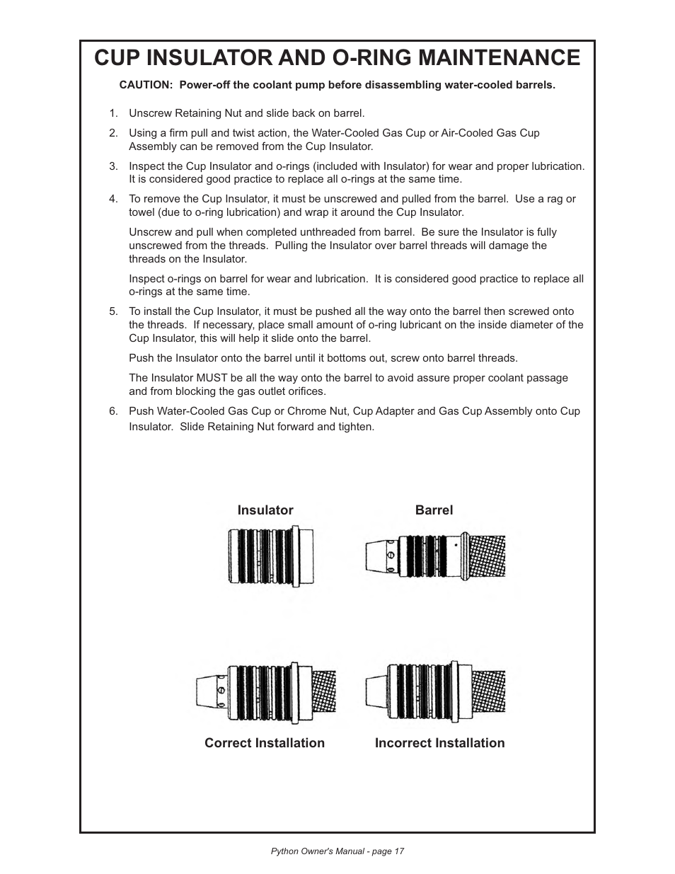 Cup insulator and o-ring maintenance | Lincoln Electric IM773 Push-Pull Gun PYTHON K2211-2, K2211-3, K2212-1, K2212-2 & K2212-3 User Manual | Page 27 / 34