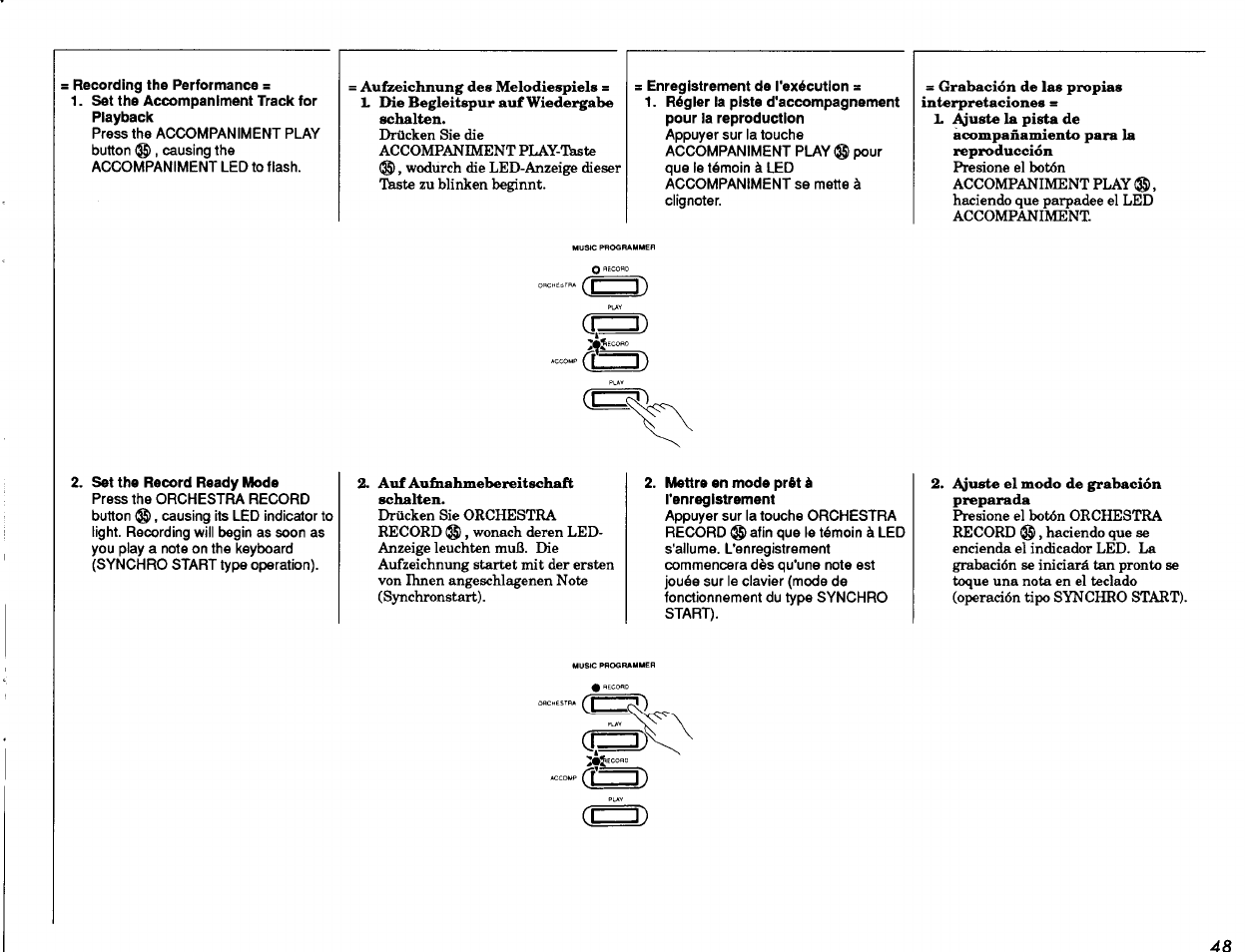 Set the record ready mode, Mettre en mode prêt à tenregistrement | Yamaha PSR-2500 User Manual | Page 49 / 68