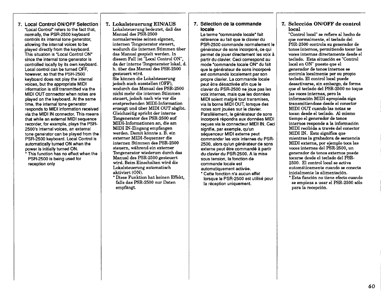 Local control on/off selection, Sélection de la commande locale | Yamaha PSR-2500 User Manual | Page 61 / 68