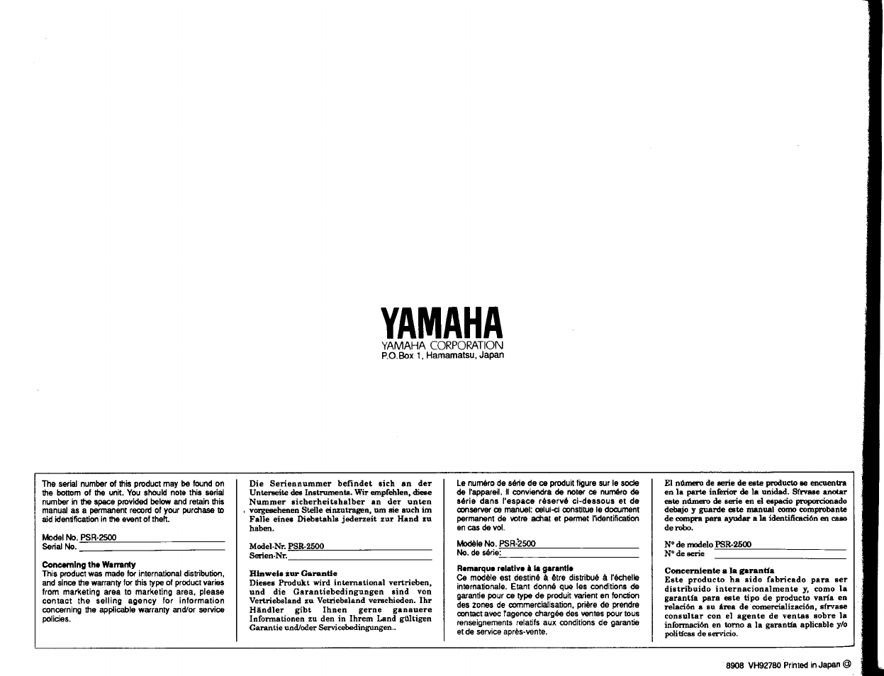 Yamaha | Yamaha PSR-2500 User Manual | Page 68 / 68