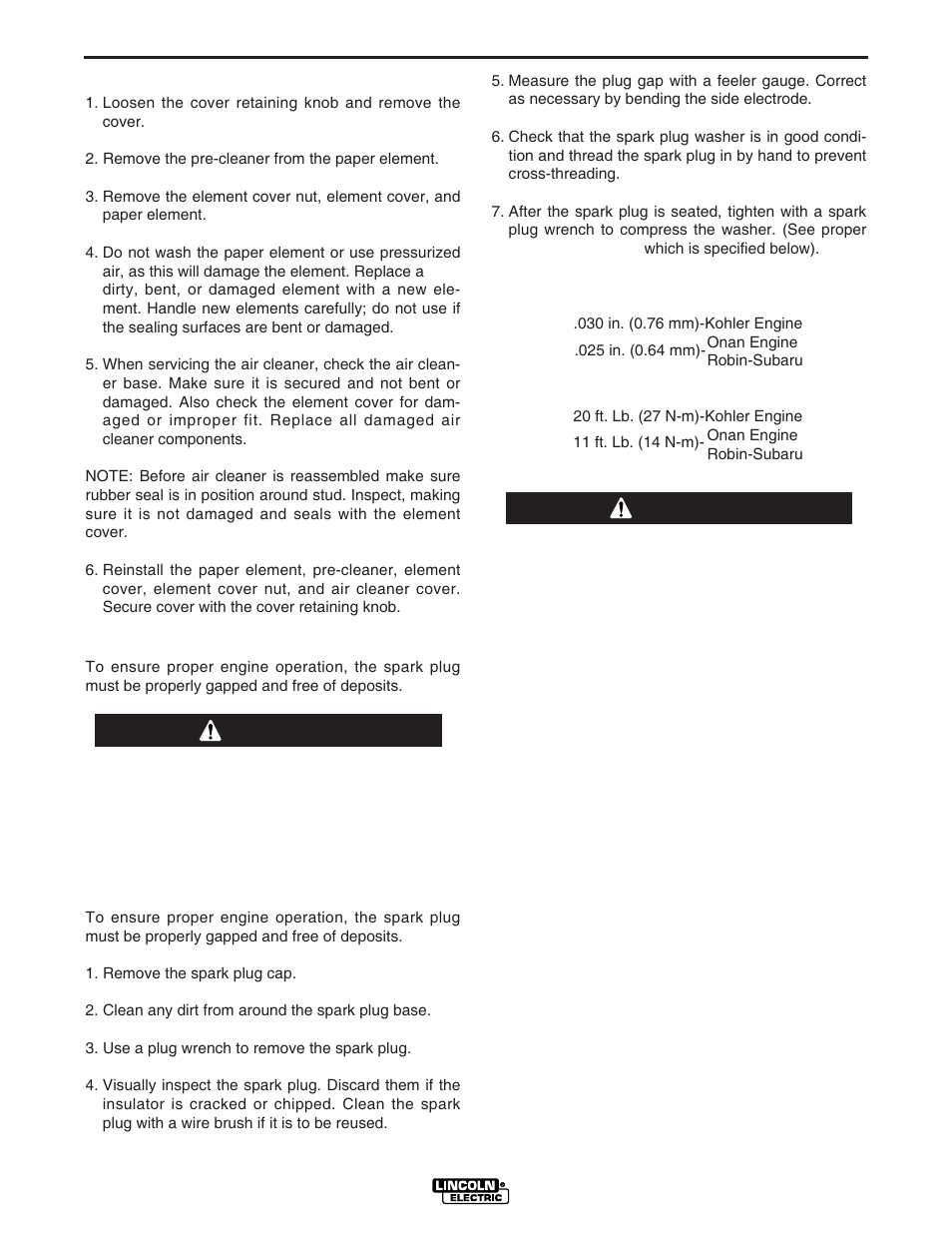 Maintenance, Caution warning | Lincoln Electric IM833 RANGER 250G User Manual | Page 27 / 49