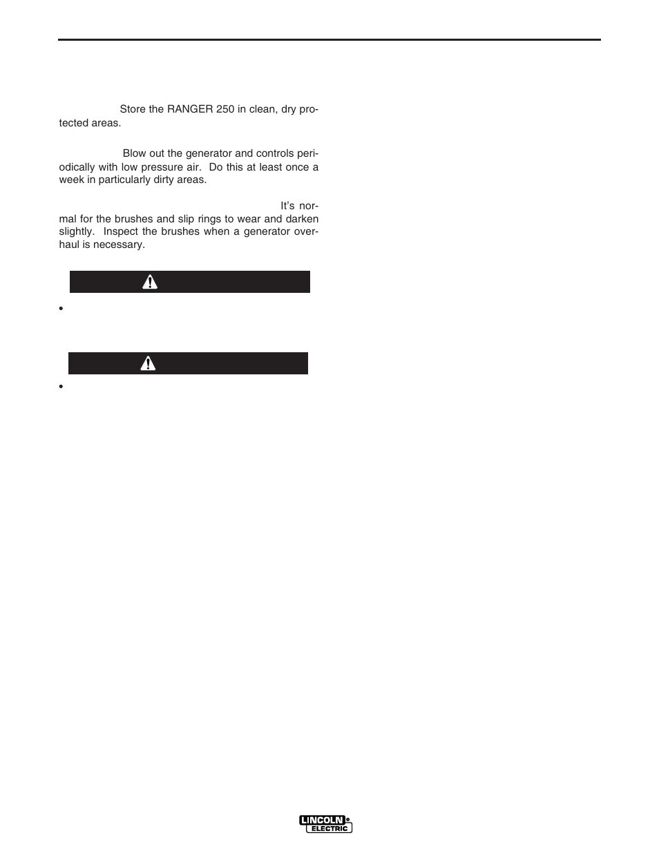 Maintenance, Welder / generator maintenance, Warning caution | Lincoln Electric IM833 RANGER 250G User Manual | Page 29 / 49