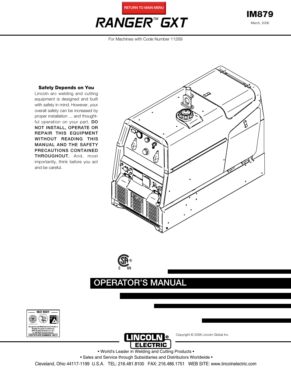 Lincoln Electric IM879 RANGER GXT User Manual | 36 pages