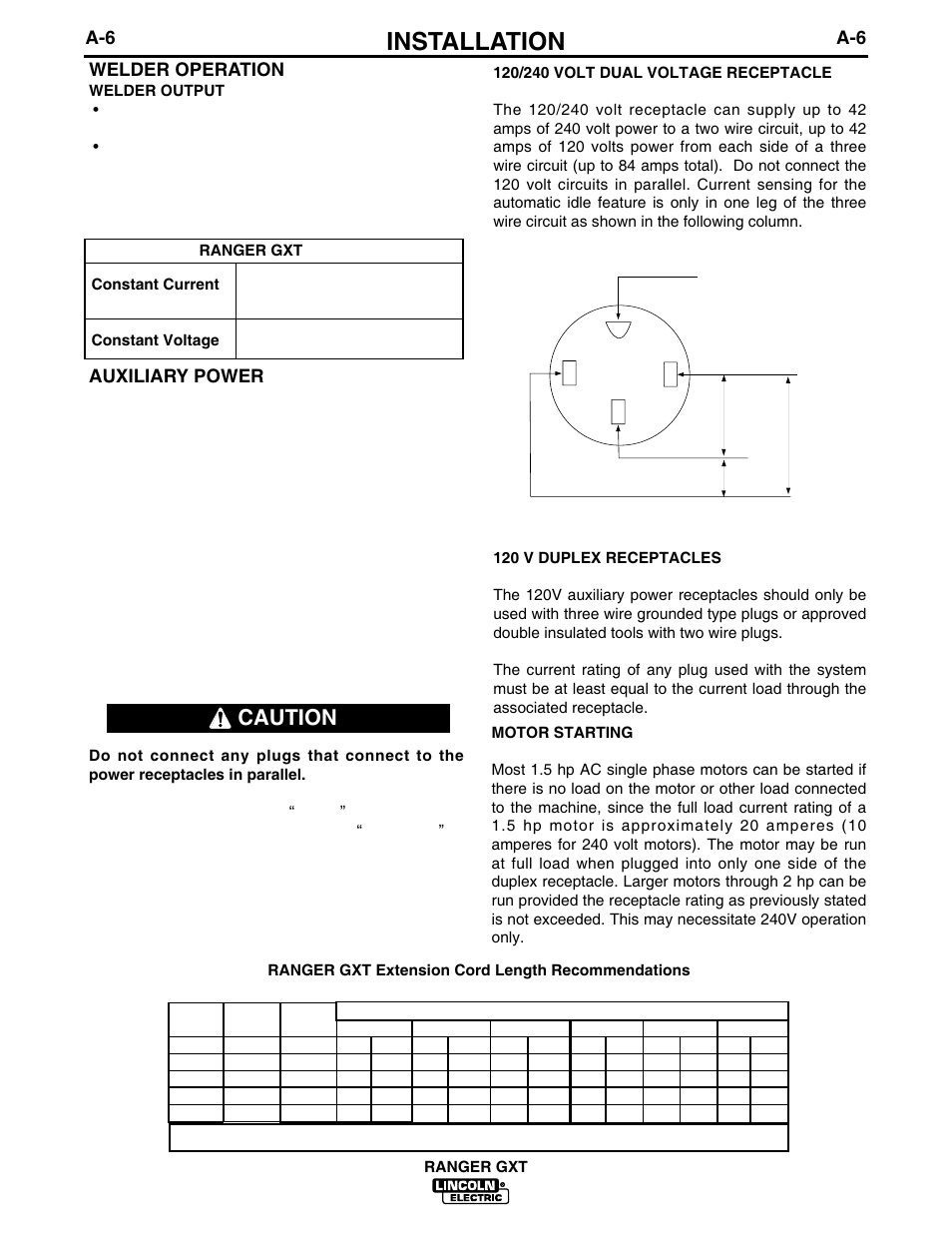 Installation, Caution | Lincoln Electric IM879 RANGER GXT User Manual | Page 13 / 36