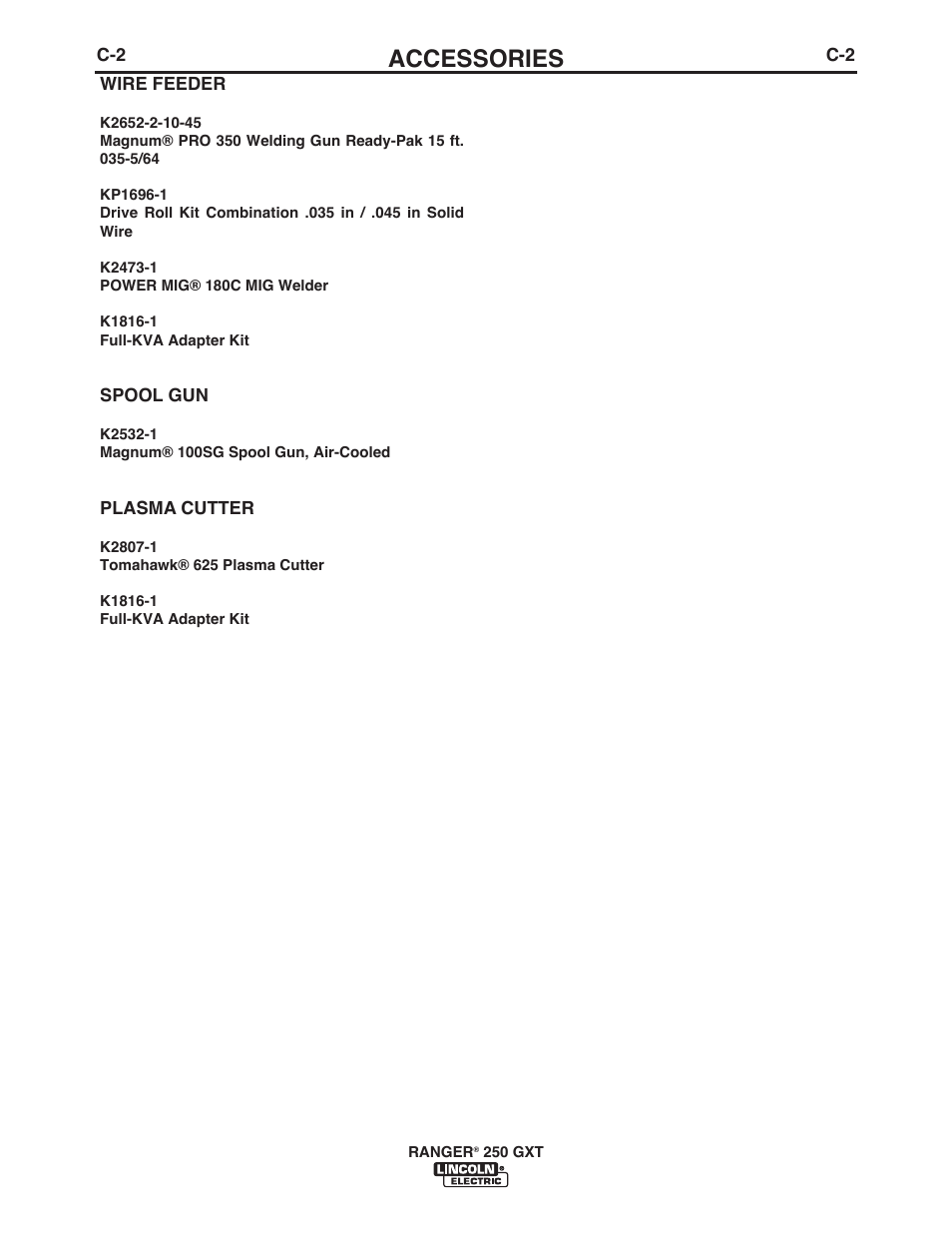 Accessories | Lincoln Electric IM921 RANGER 250 GXT User Manual | Page 23 / 76