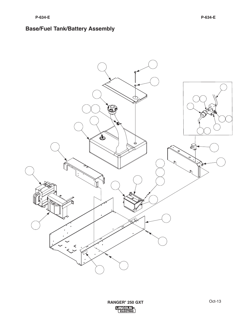 Base/fuel tank/battery assembly | Lincoln Electric IM921 RANGER 250 GXT User Manual | Page 64 / 76