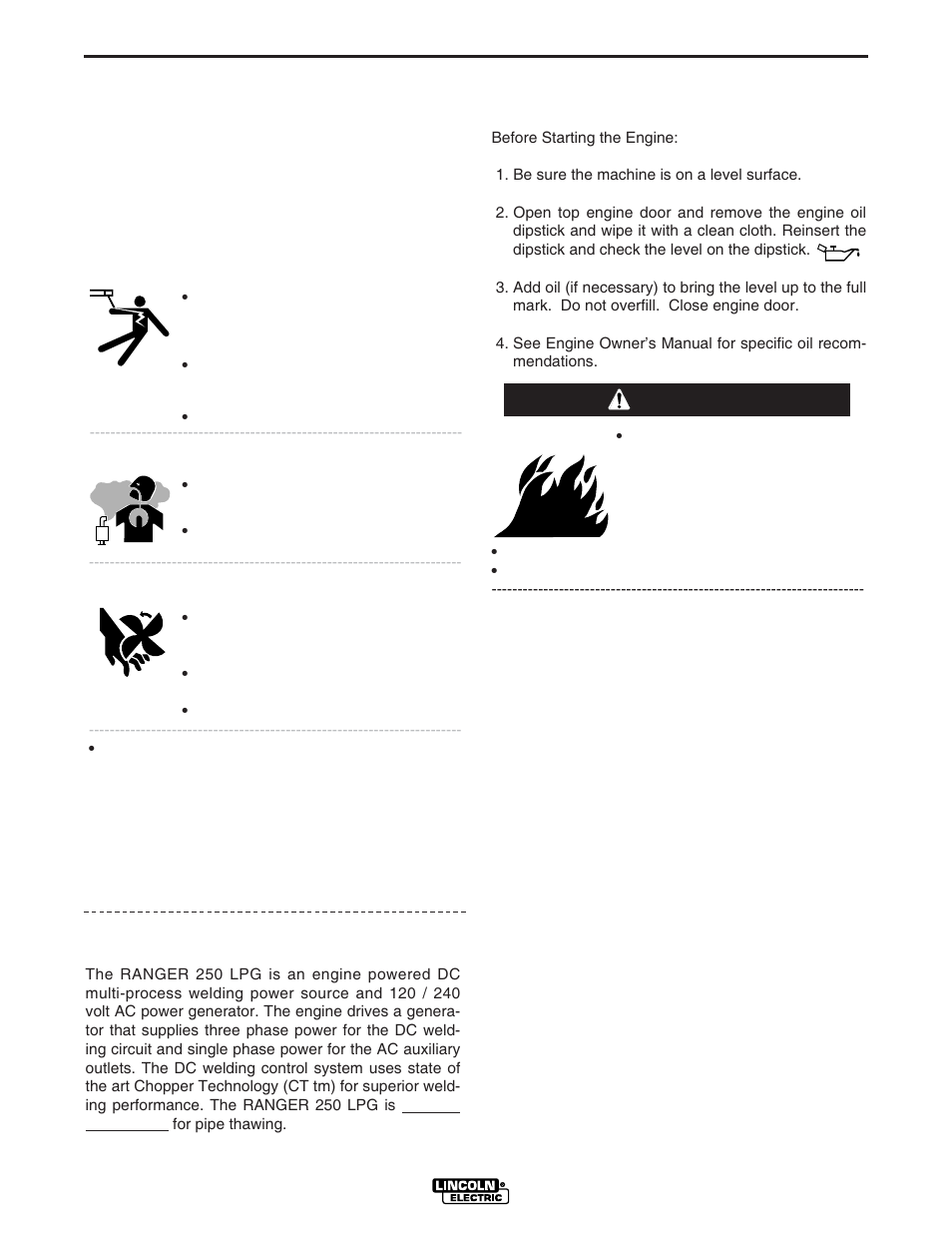 Operation, General description, Design features | Warning safety precautions | Lincoln Electric IM931 RANGER 250 LPG User Manual | Page 19 / 52