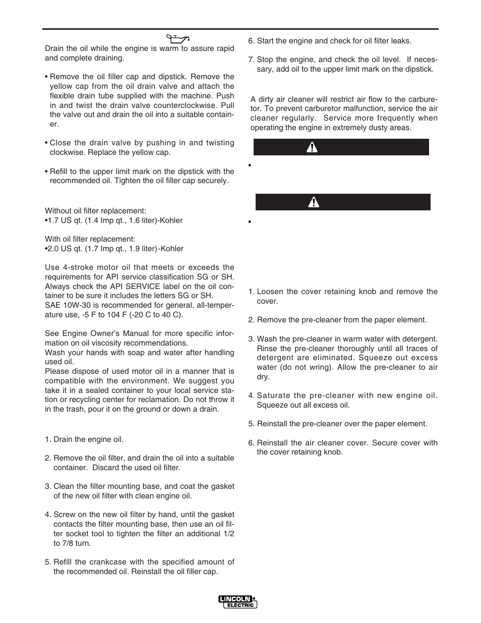 Maintenance, Caution warning | Lincoln Electric IM931 RANGER 250 LPG User Manual | Page 27 / 52