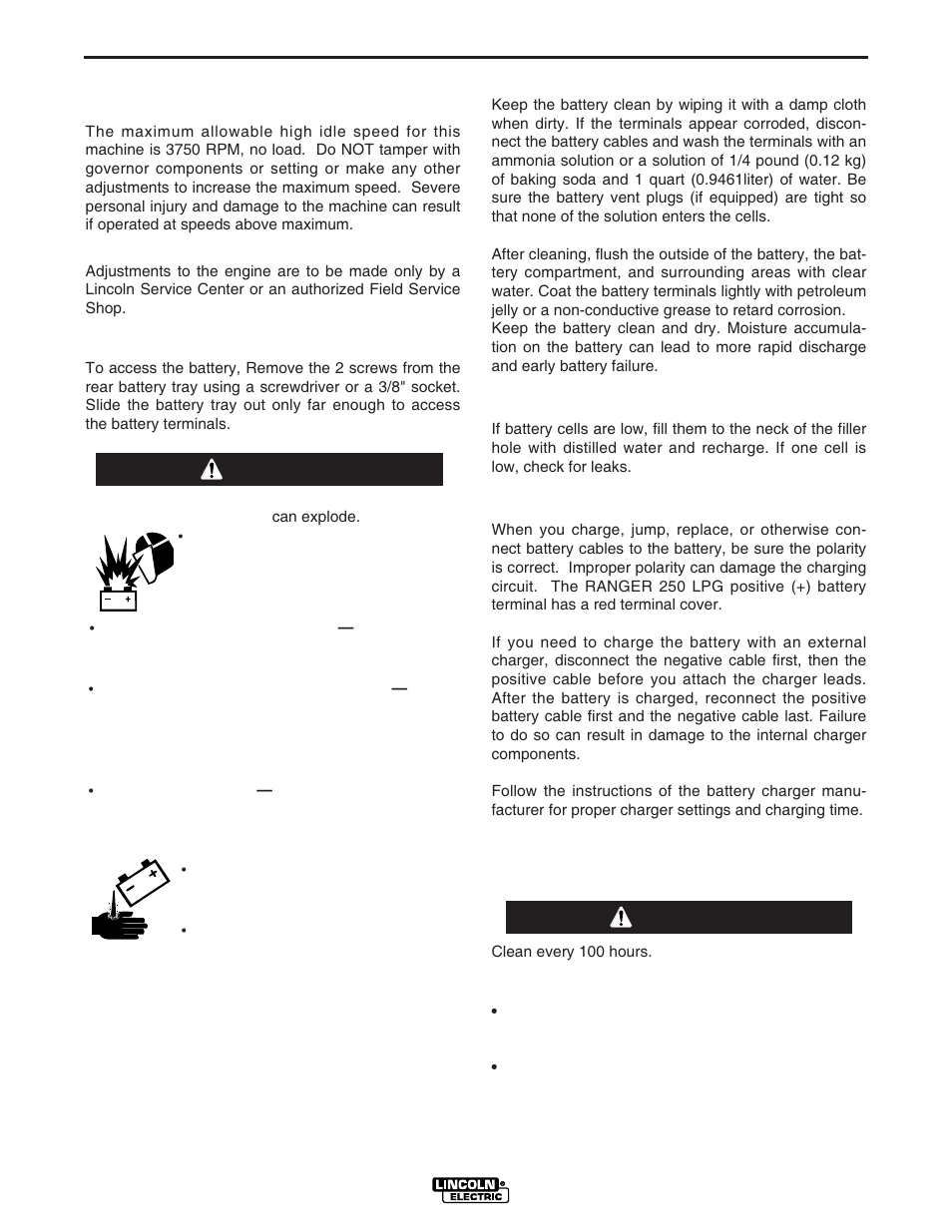 Maintenance, Warning | Lincoln Electric IM931 RANGER 250 LPG User Manual | Page 29 / 52