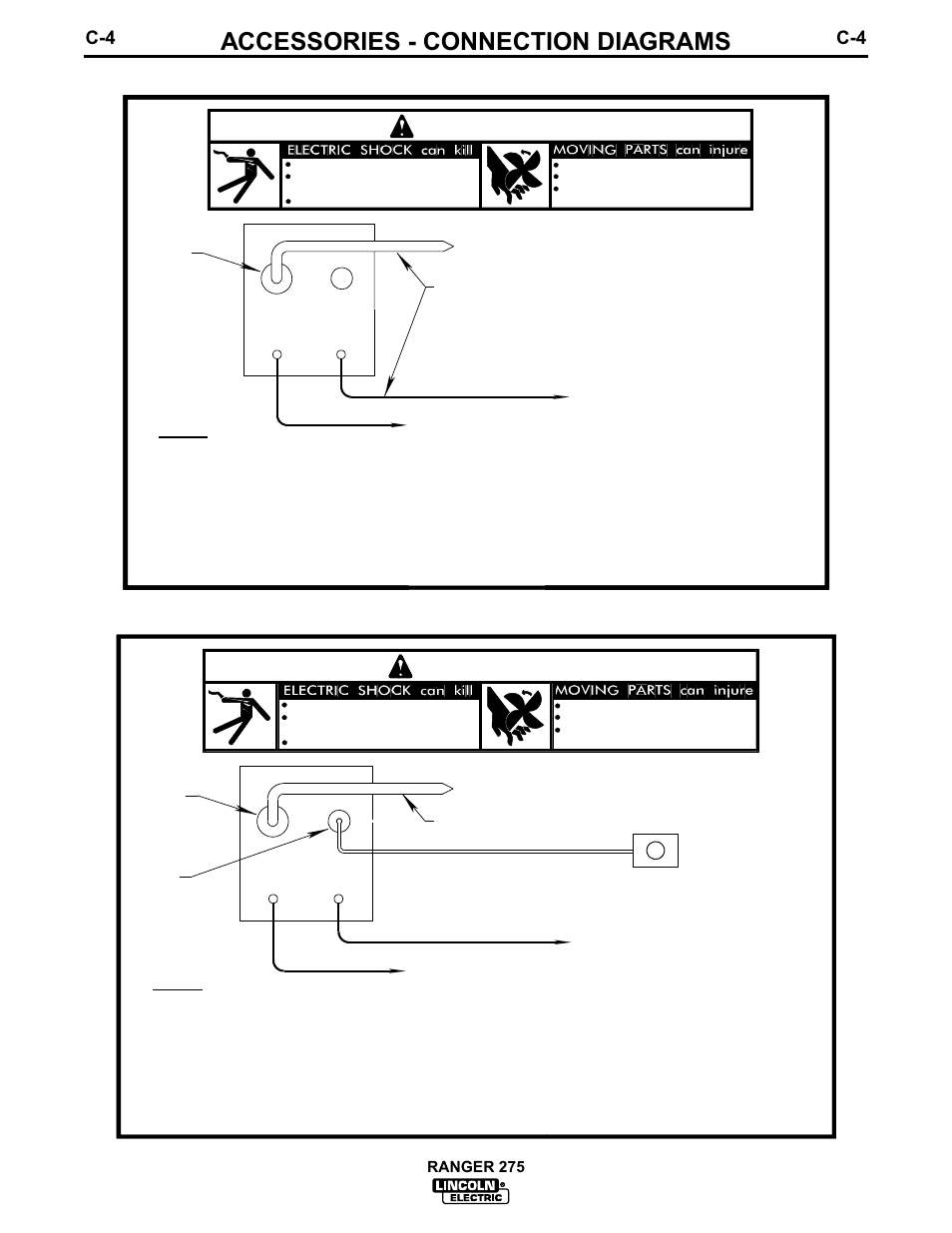 Accessories - connection diagrams, Warning, Ranger 275 | Lincoln Electric IM606 RANGER 275 User Manual | Page 30 / 50