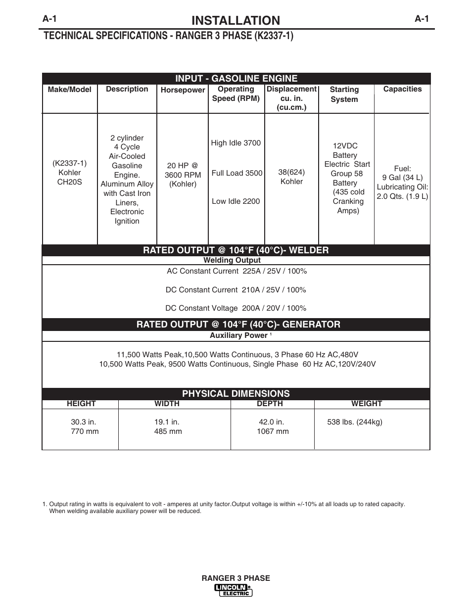 Installation | Lincoln Electric IM831 RANGER 3 PHASE User Manual | Page 8 / 36