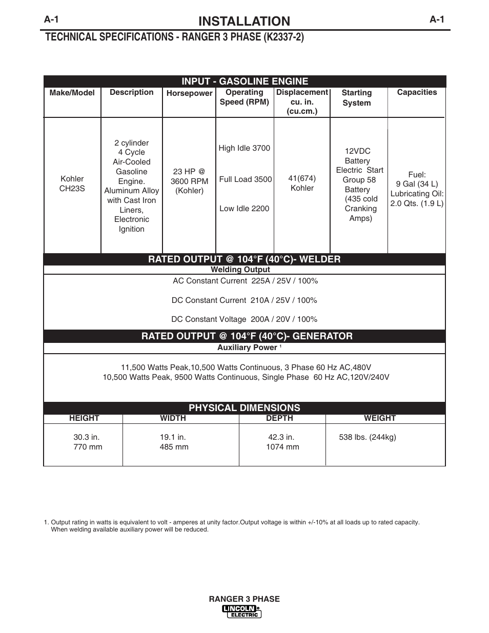 Installation | Lincoln Electric IM929 RANGER 3 PHASE User Manual | Page 8 / 36