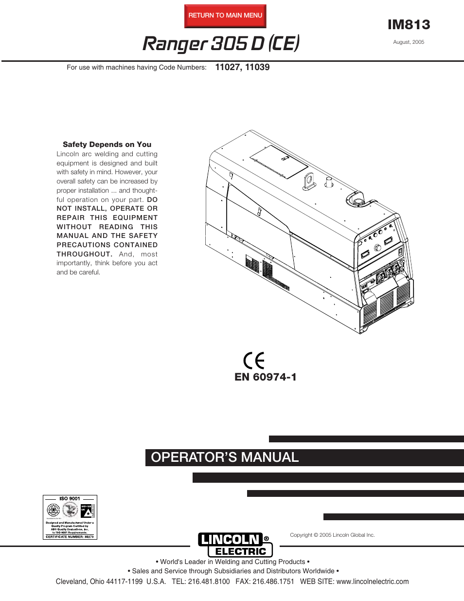 Lincoln Electric IM813 RANGER 305 D (CE) User Manual | 50 pages