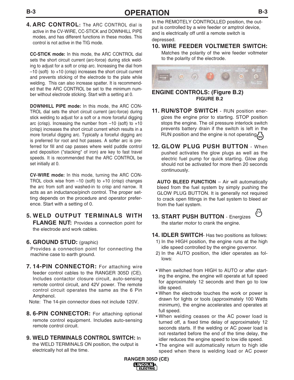 Operation | Lincoln Electric IM813 RANGER 305 D (CE) User Manual | Page 21 / 50