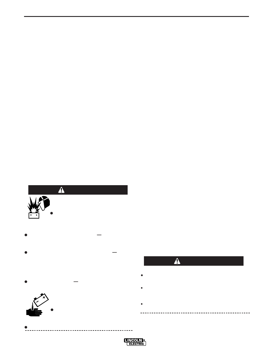 Maintenance, Engine adjustment, Battery maintenance | Servicing optional spark arrestor, Warning | Lincoln Electric IM813 RANGER 305 D (CE) User Manual | Page 31 / 50