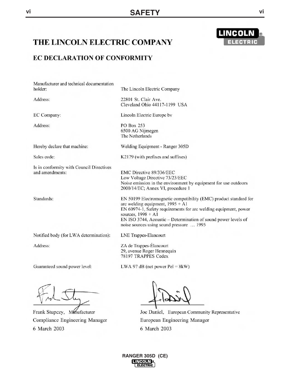 Safety | Lincoln Electric IM813 RANGER 305 D (CE) User Manual | Page 7 / 50