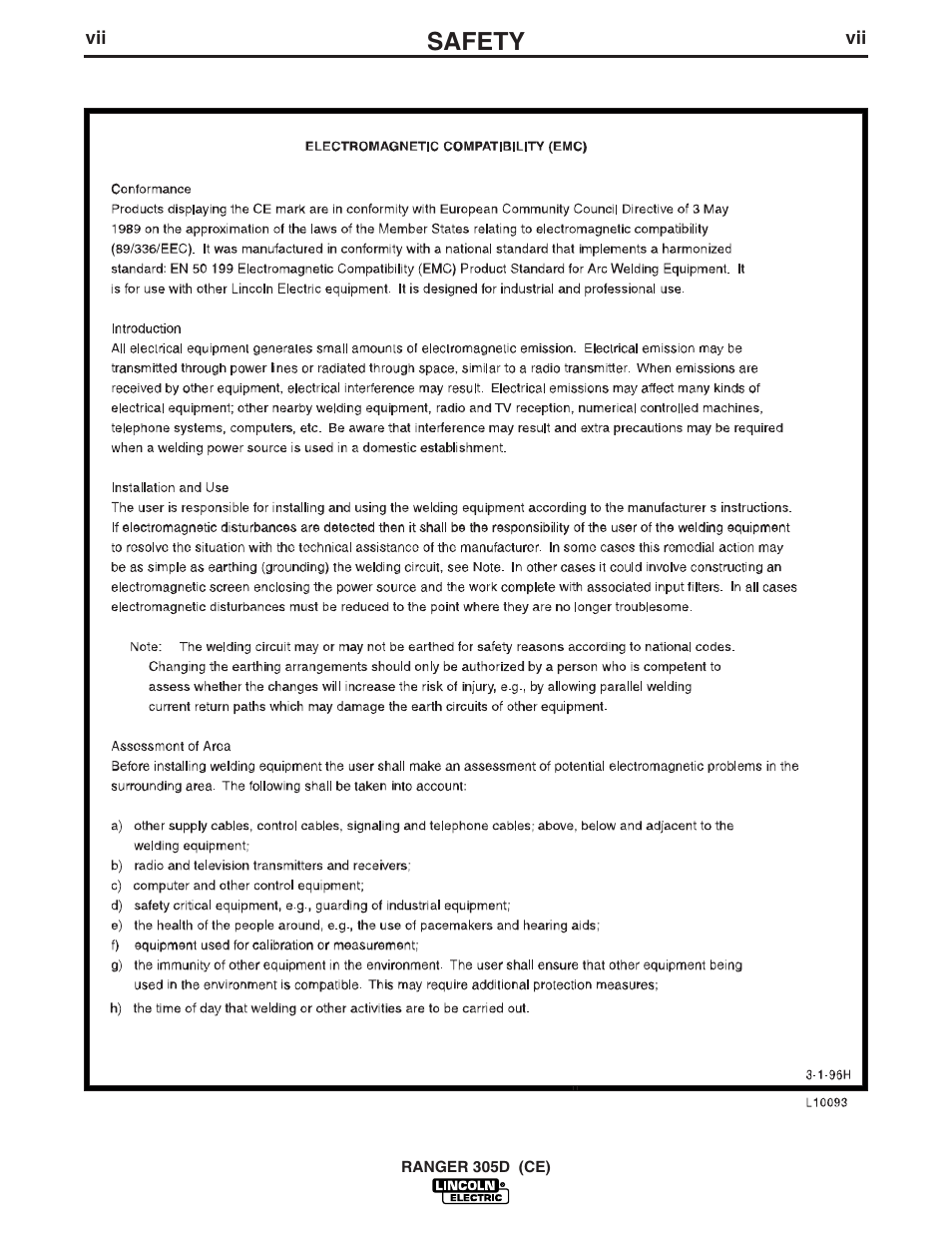 Safety | Lincoln Electric IM813 RANGER 305 D (CE) User Manual | Page 8 / 50