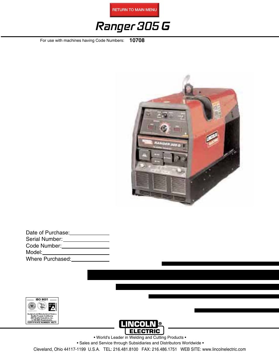 Lincoln Electric IM674 RANGER 305 G User Manual | 50 pages