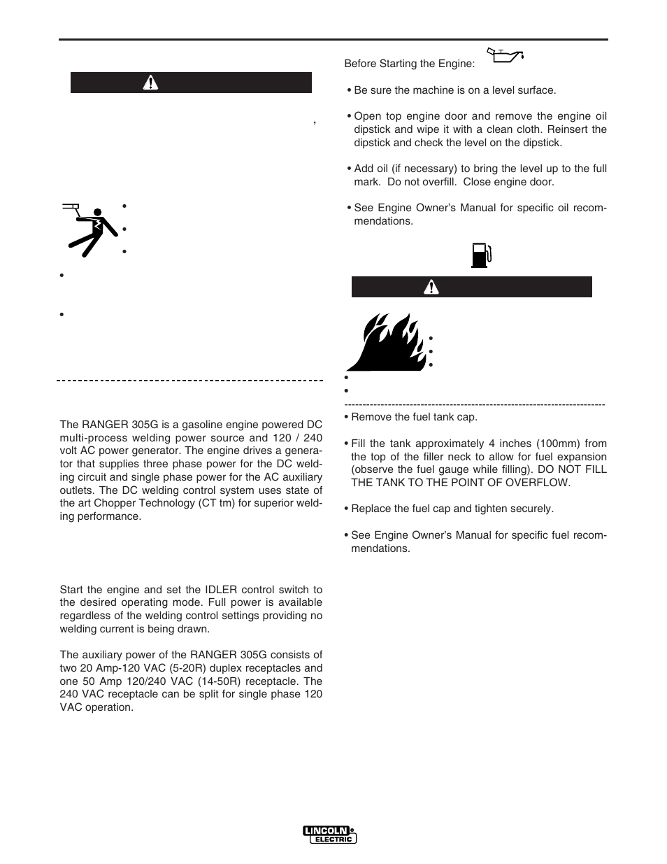 Operation, General description, Design features | Warning | Lincoln Electric IM742 RANGER 305 G User Manual | Page 17 / 52