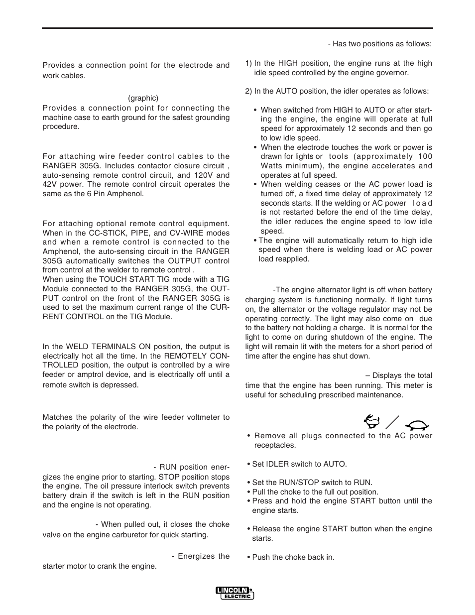 Operation | Lincoln Electric IM742 RANGER 305 G User Manual | Page 19 / 52