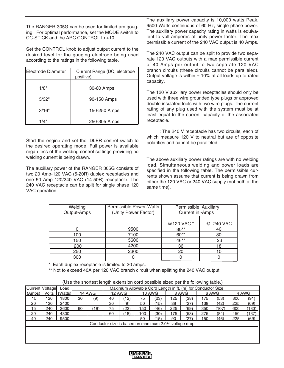 Operation | Lincoln Electric IM742 RANGER 305 G User Manual | Page 22 / 52