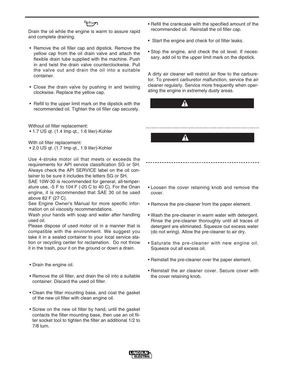 Maintenance, Caution warning | Lincoln Electric IM834 RANGER 305 G User Manual | Page 26 / 49