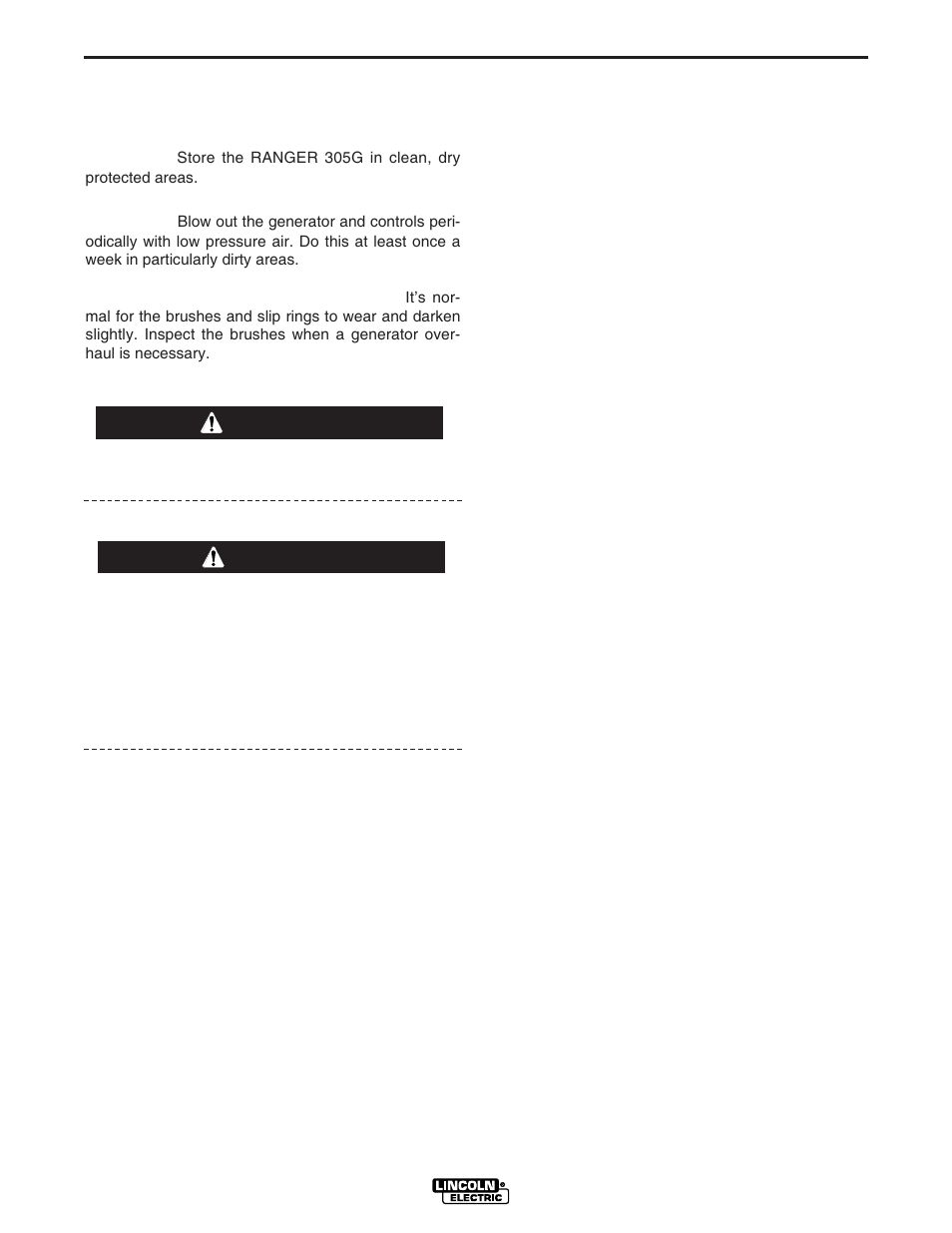 Maintenance, Welder/generator maintenance, Warning | Caution | Lincoln Electric IM834 RANGER 305 G User Manual | Page 29 / 49