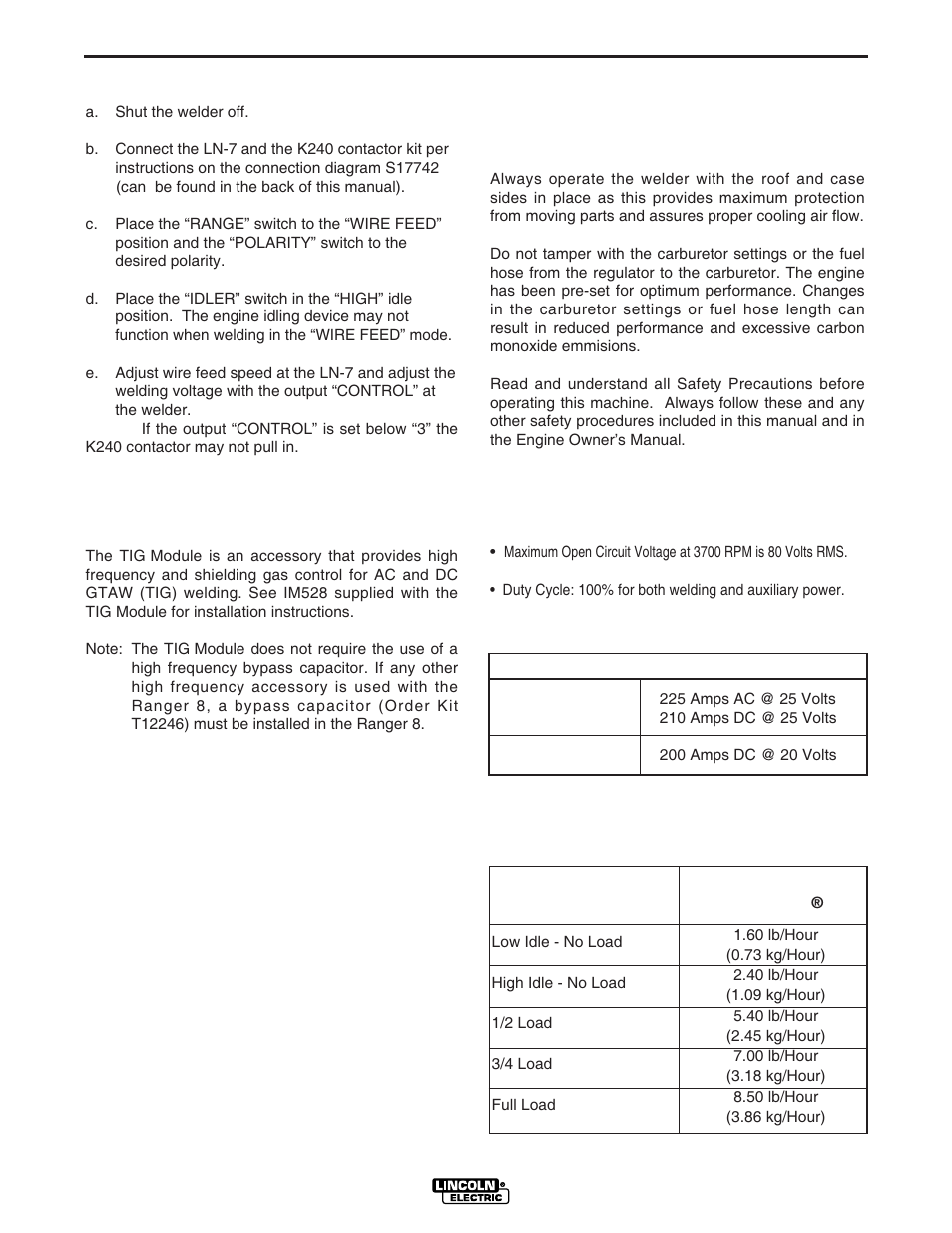 Operating instructions | Lincoln Electric IM604 RANGER 8 LPG User Manual | Page 17 / 38