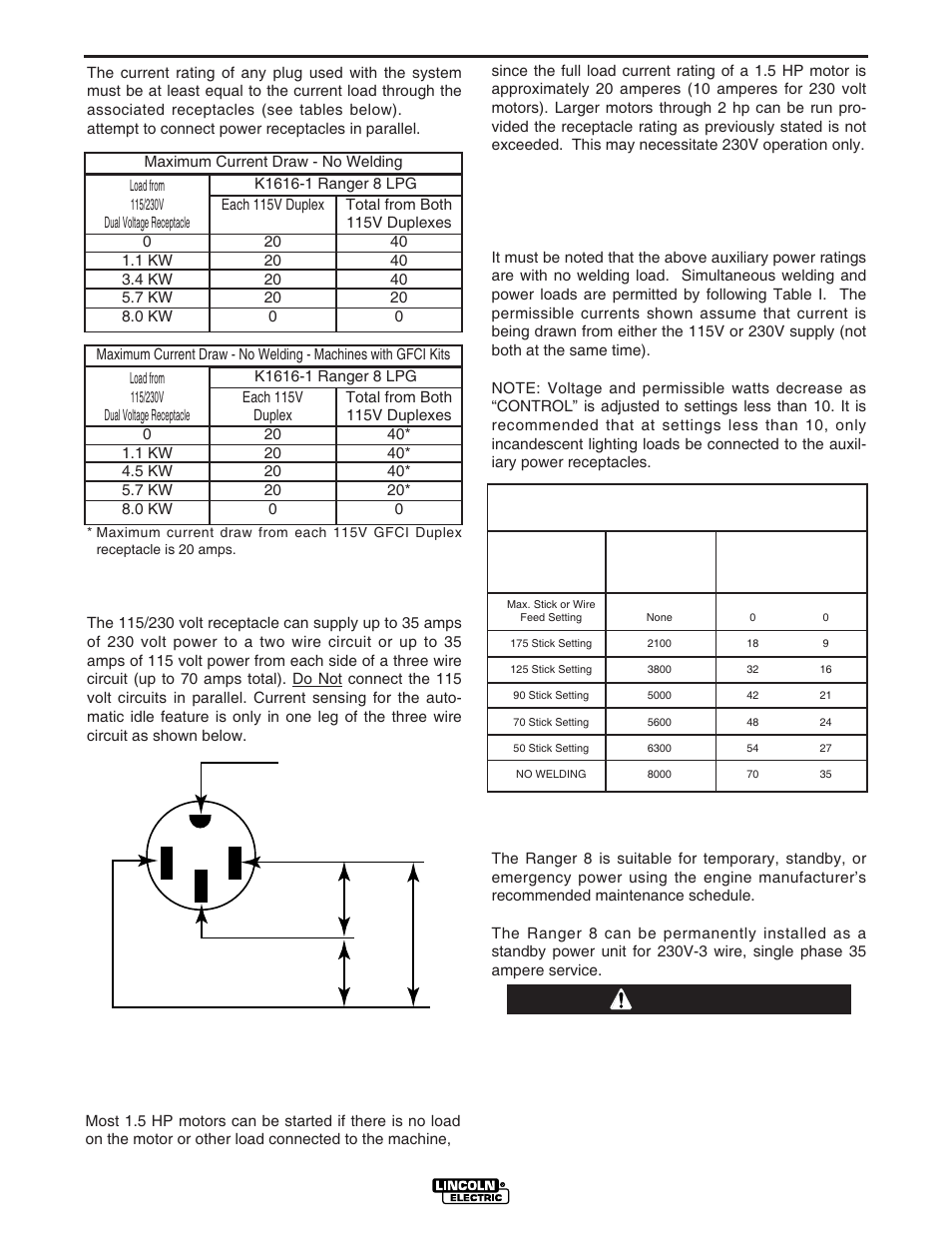 Warning | Lincoln Electric IM604 RANGER 8 LPG User Manual | Page 21 / 38