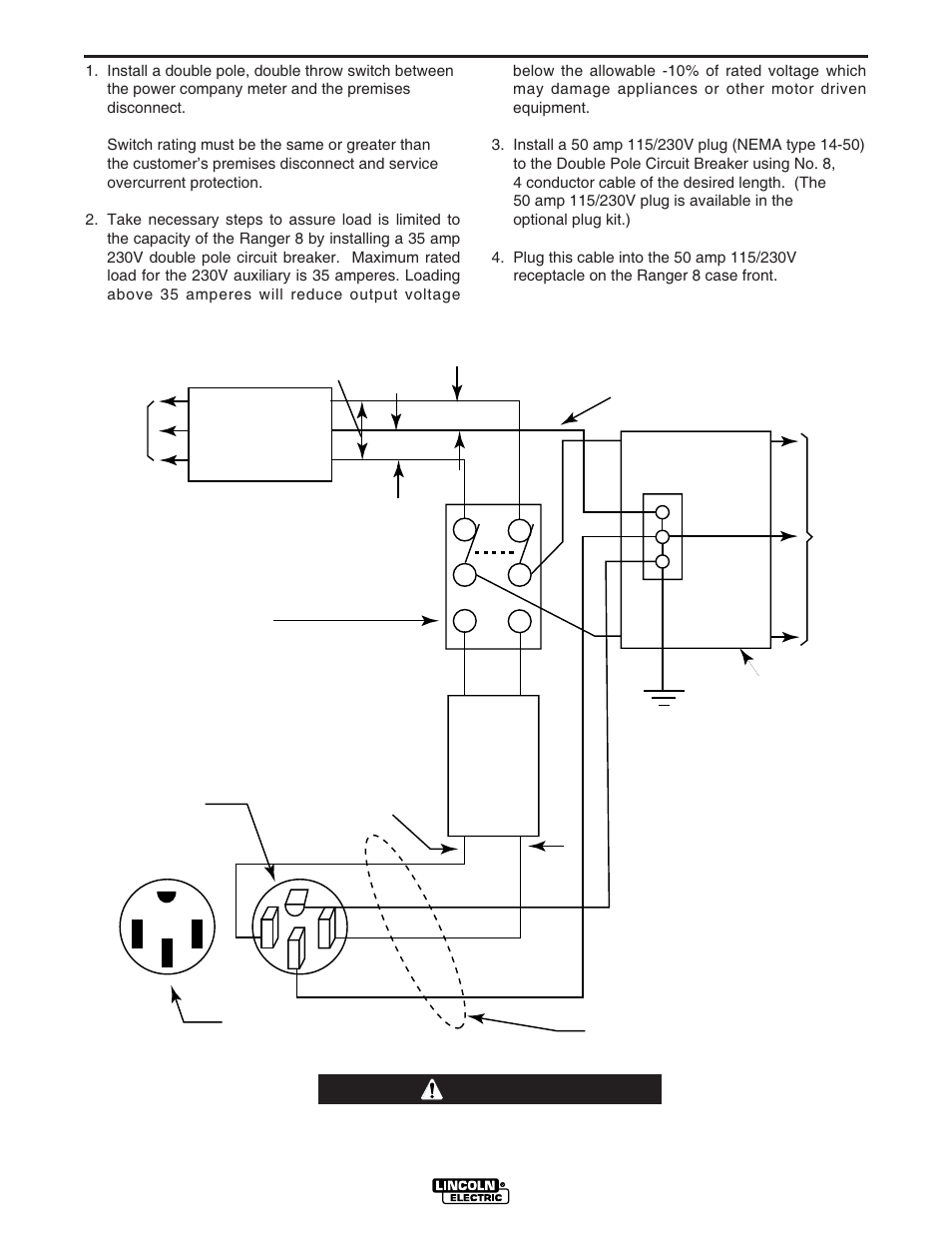 Figure 1, Warning, Connection of ranger 8 to premises wiring | Lincoln Electric IM604 RANGER 8 LPG User Manual | Page 22 / 38