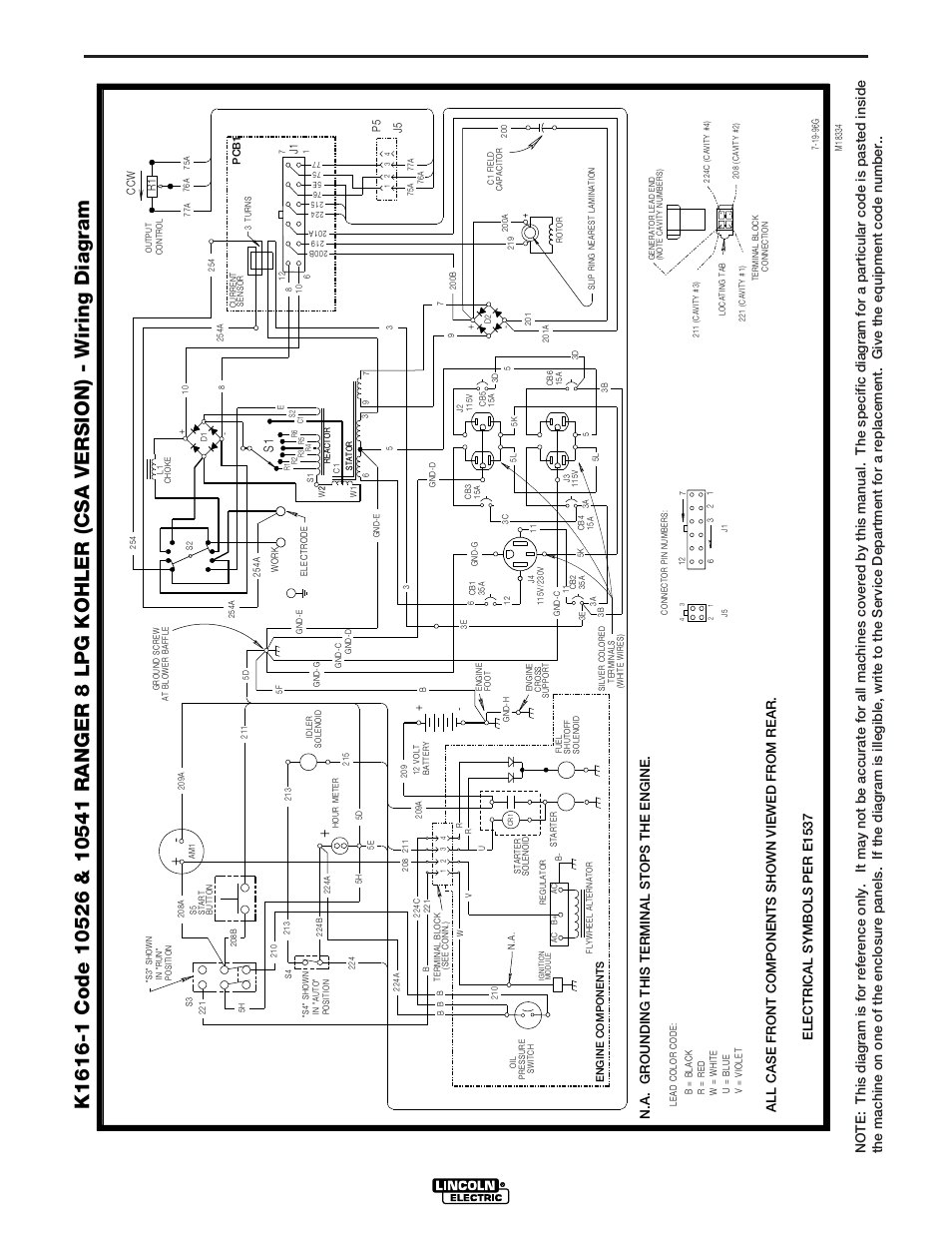 Wiring diagram, Ranger 8 lpg, Electrical symbols per e1537 | Lincoln Electric IM604 RANGER 8 LPG User Manual | Page 28 / 38