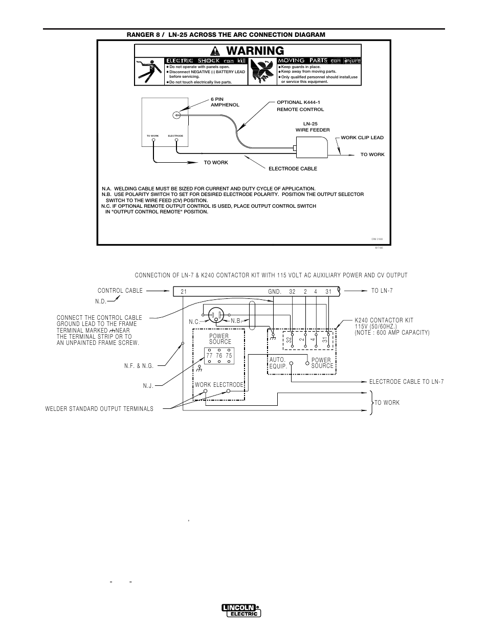 Connection diagrams, Warning, Ranger 8 lpg | Lincoln Electric IM604 RANGER 8 LPG User Manual | Page 30 / 38