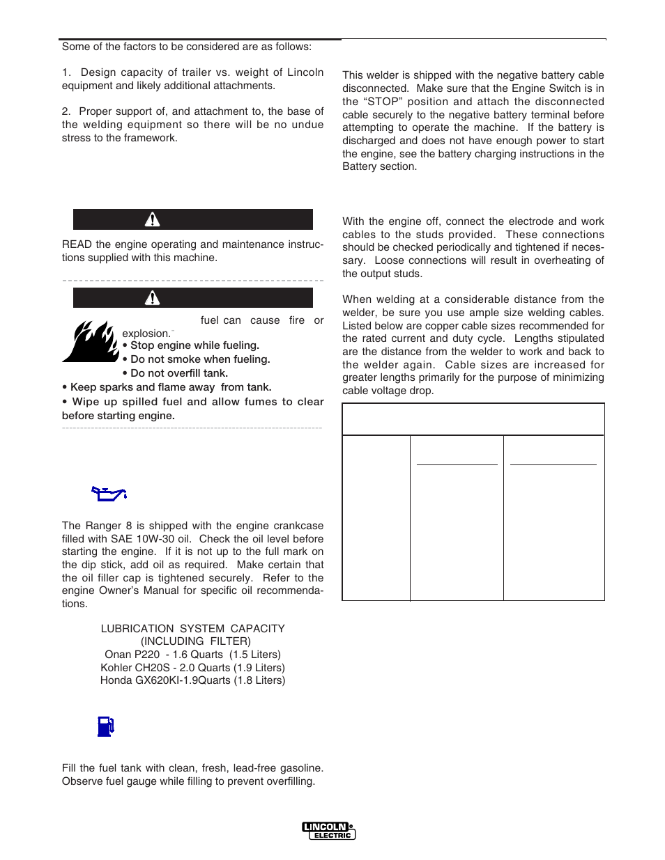 Installation, Caution, Warning | Lincoln Electric IM752 RANGER 8 User Manual | Page 11 / 39