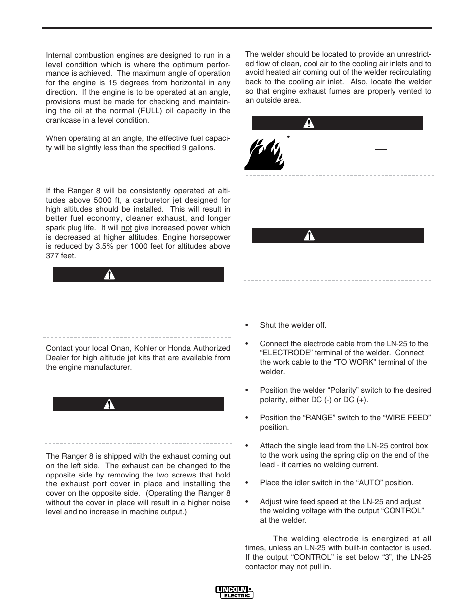 Installation, Caution warning, Warning | Lincoln Electric IM752 RANGER 8 User Manual | Page 12 / 39