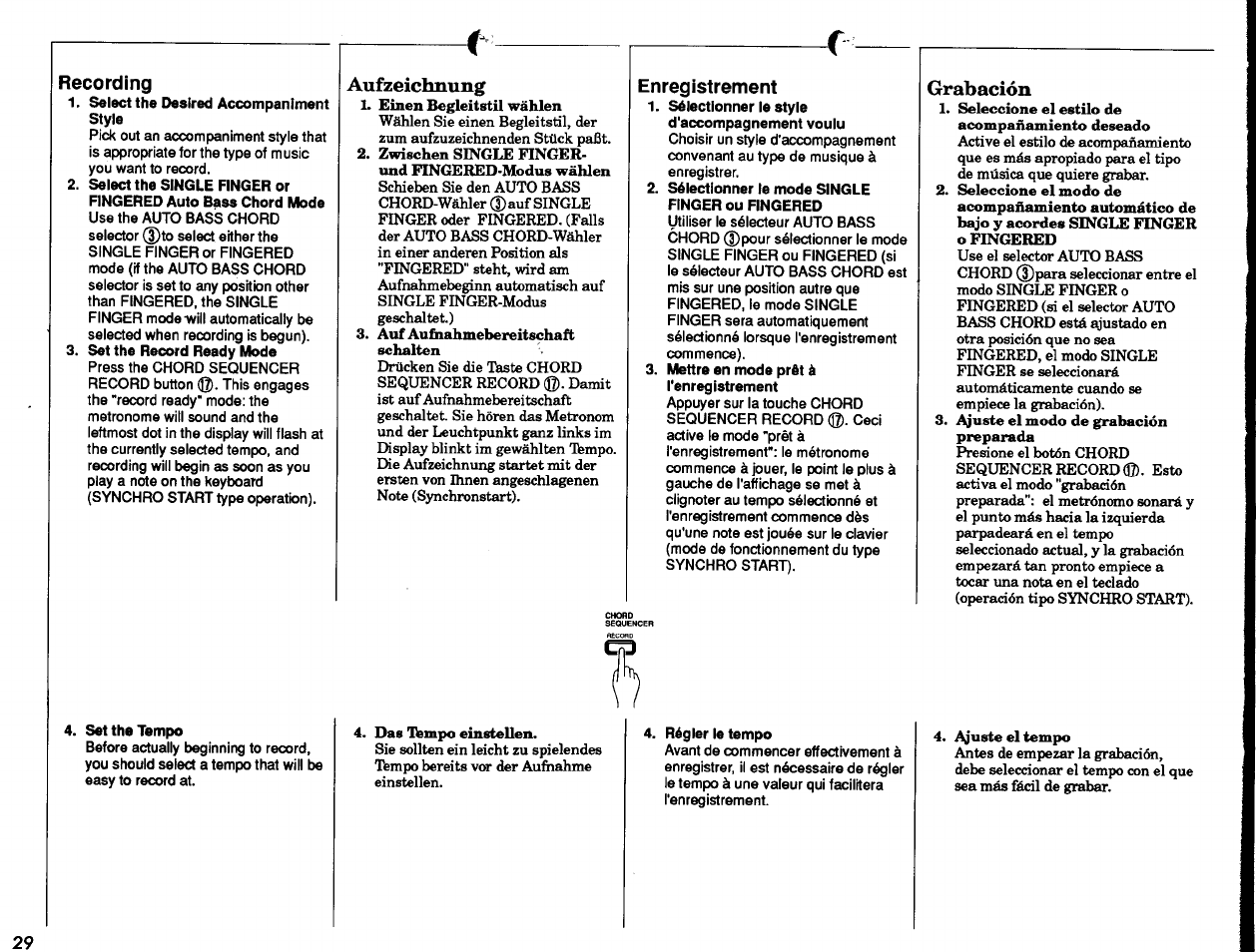 Recording, Aufzeichnung, Enregistrement | Grabación | Yamaha PSR-27 User Manual | Page 30 / 36