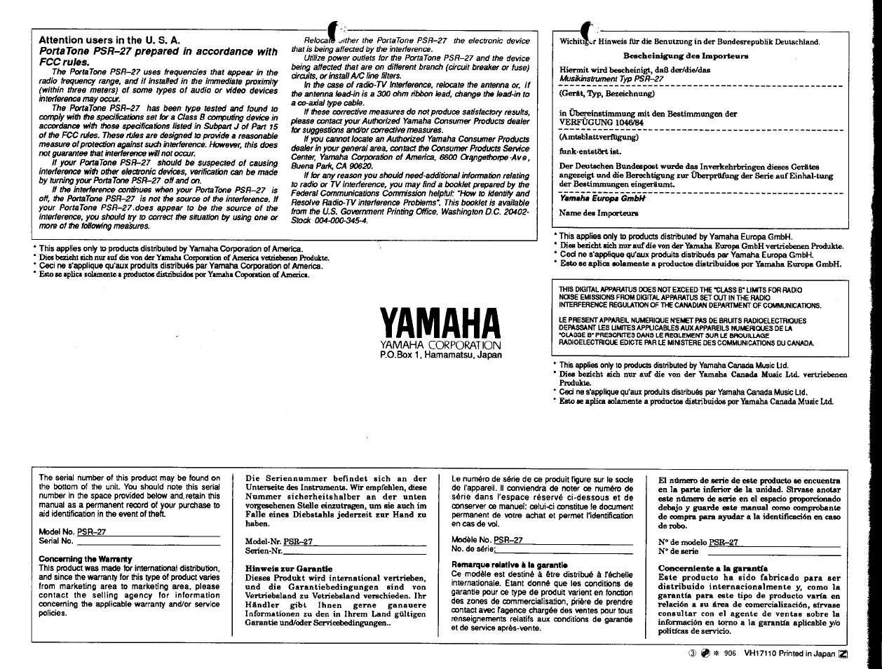 Yamaha | Yamaha PSR-27 User Manual | Page 36 / 36