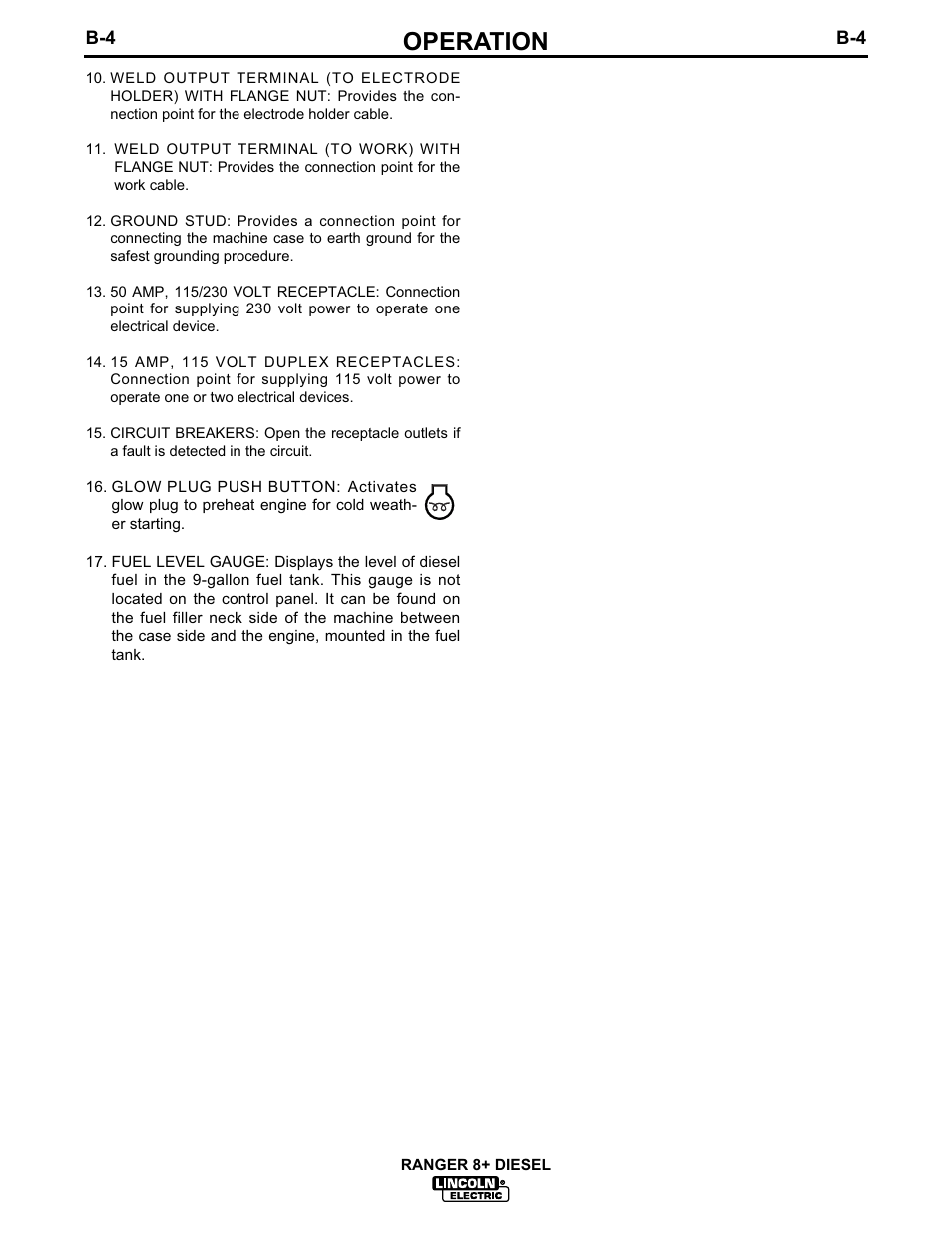 Operation | Lincoln Electric IM612 RANGER 8 + DIESEL User Manual | Page 19 / 40