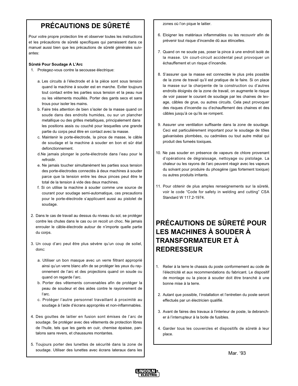 Précautions de sûreté | Lincoln Electric IM612 RANGER 8 + DIESEL User Manual | Page 5 / 40