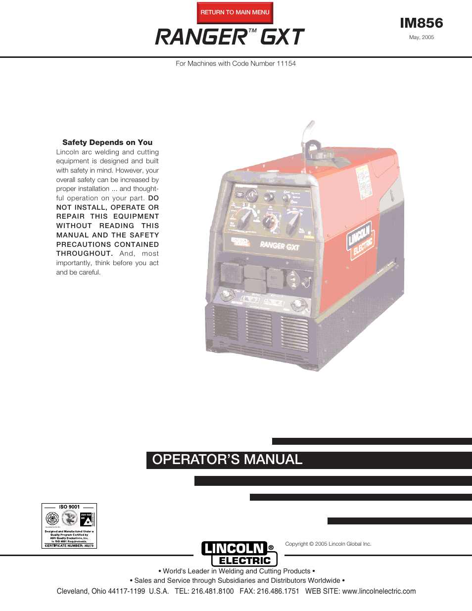 Lincoln Electric IM856 RANGER GTX User Manual | 36 pages