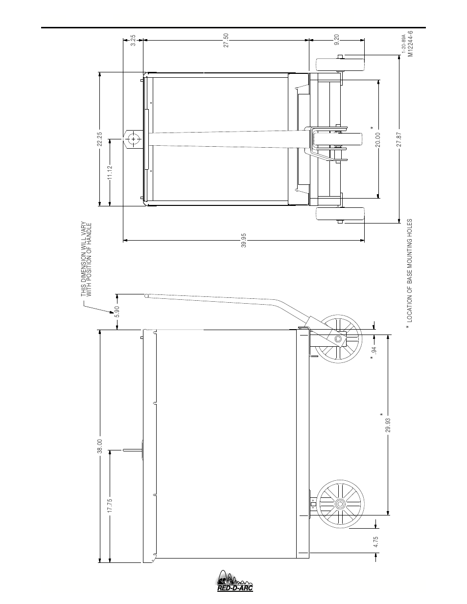Diagrams, Dc-600, Dimension print (with k817p undercarriage) | Lincoln Electric IM657 RED-D-ARC DC-600 User Manual | Page 47 / 52