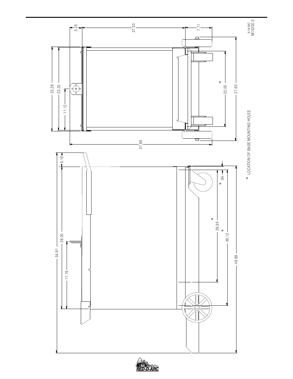 Diagrams, Dimension print (with k842 undercarriage) | Lincoln Electric IM657 RED-D-ARC DC-600 User Manual | Page 48 / 52