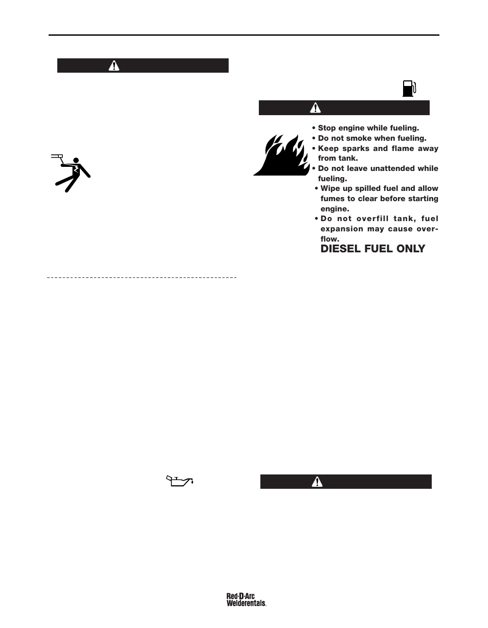 Operation, General description, Diesel fuel only | Warning, Warning caution | Lincoln Electric IM981 RED-D-ARC DX300e (CE) User Manual | Page 19 / 50