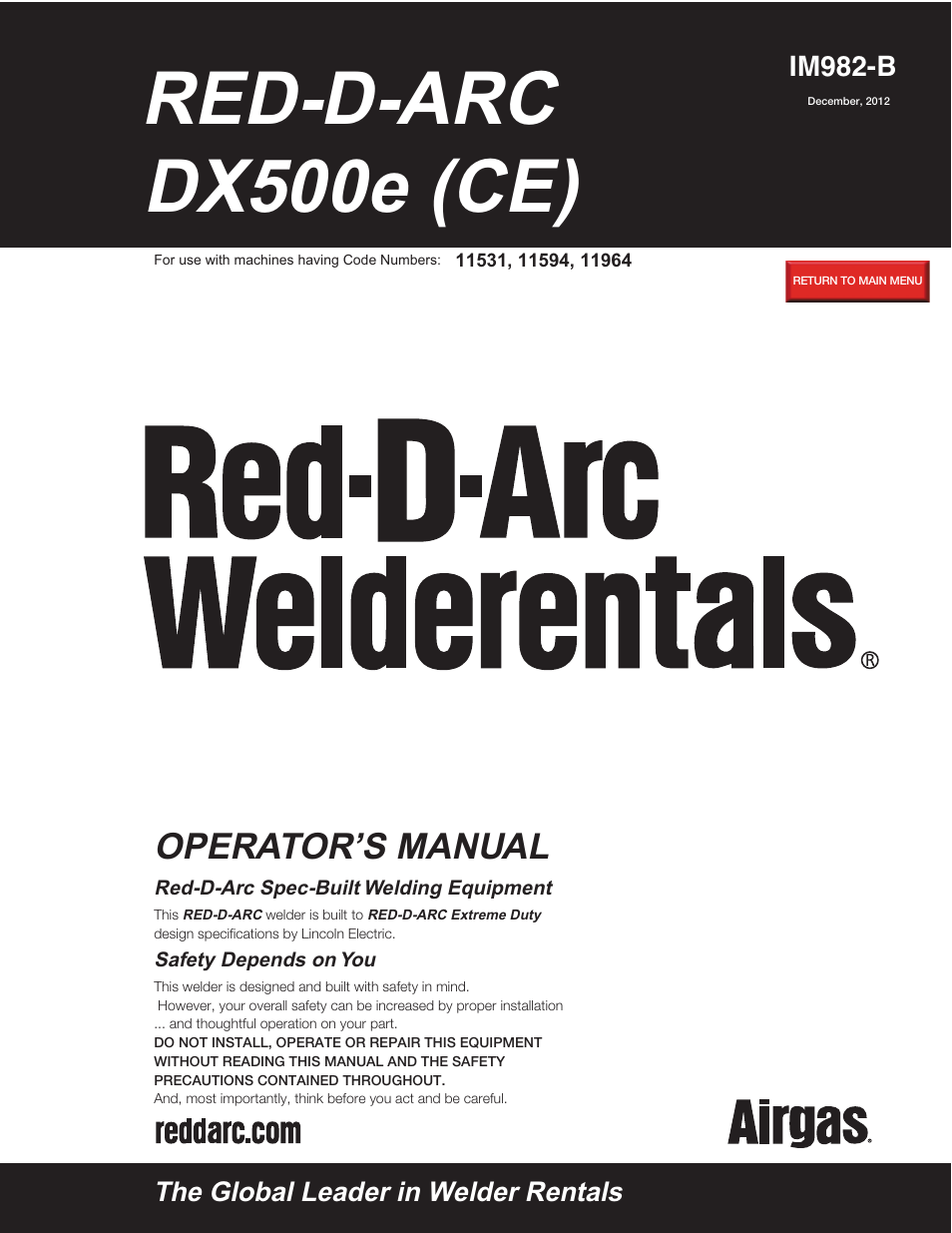 Lincoln Electric IM982 RED-D-ARC DX500e (CE) User Manual | 49 pages