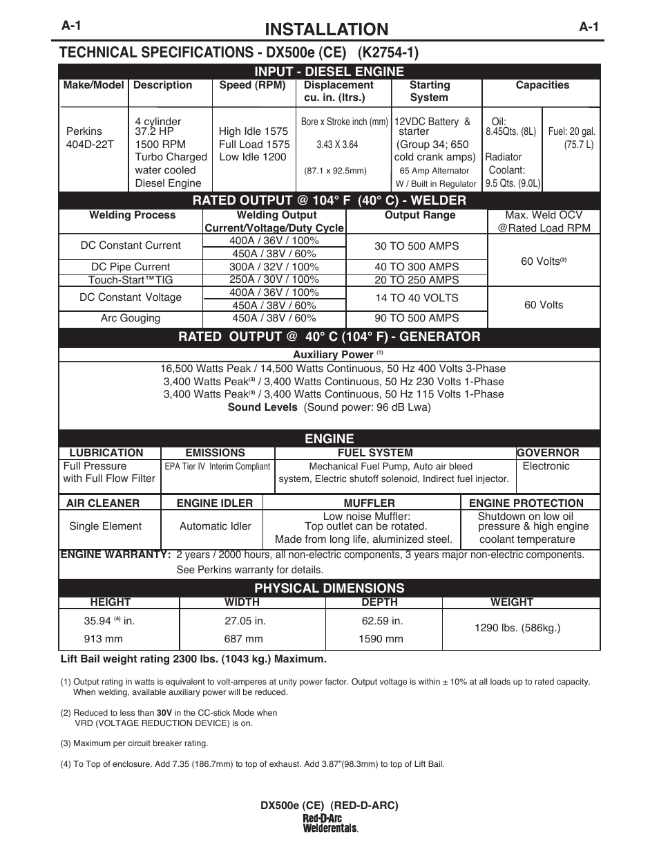 Installation | Lincoln Electric IM982 RED-D-ARC DX500e (CE) User Manual | Page 12 / 49