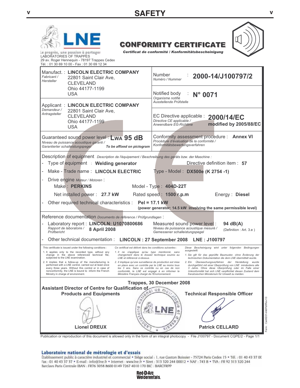 Safety | Lincoln Electric IM982 RED-D-ARC DX500e (CE) User Manual | Page 6 / 49